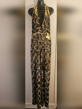 L'ATISTE By Amy Black & Gold Sequin Jumpsuit